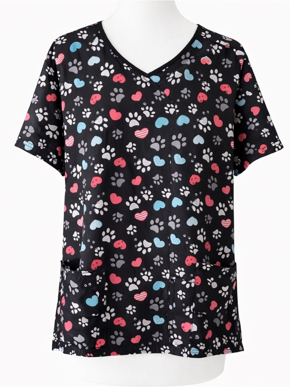Zoe +Chloe Heart and Paw Print Black Scrub Top size XL